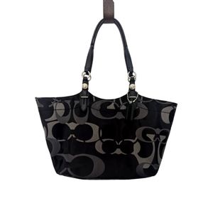 Coach Black Grey Optic Signature Carley Tote